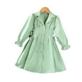 thumbnail image 2 of KYAIGUO Toddler Kids Girls Spring Double Breasted Ruffle Dress Trim Belted Trench Coat Dress Fall Flare Sleeve Windbreaker Outerwear for 4-7T, 2 of 9