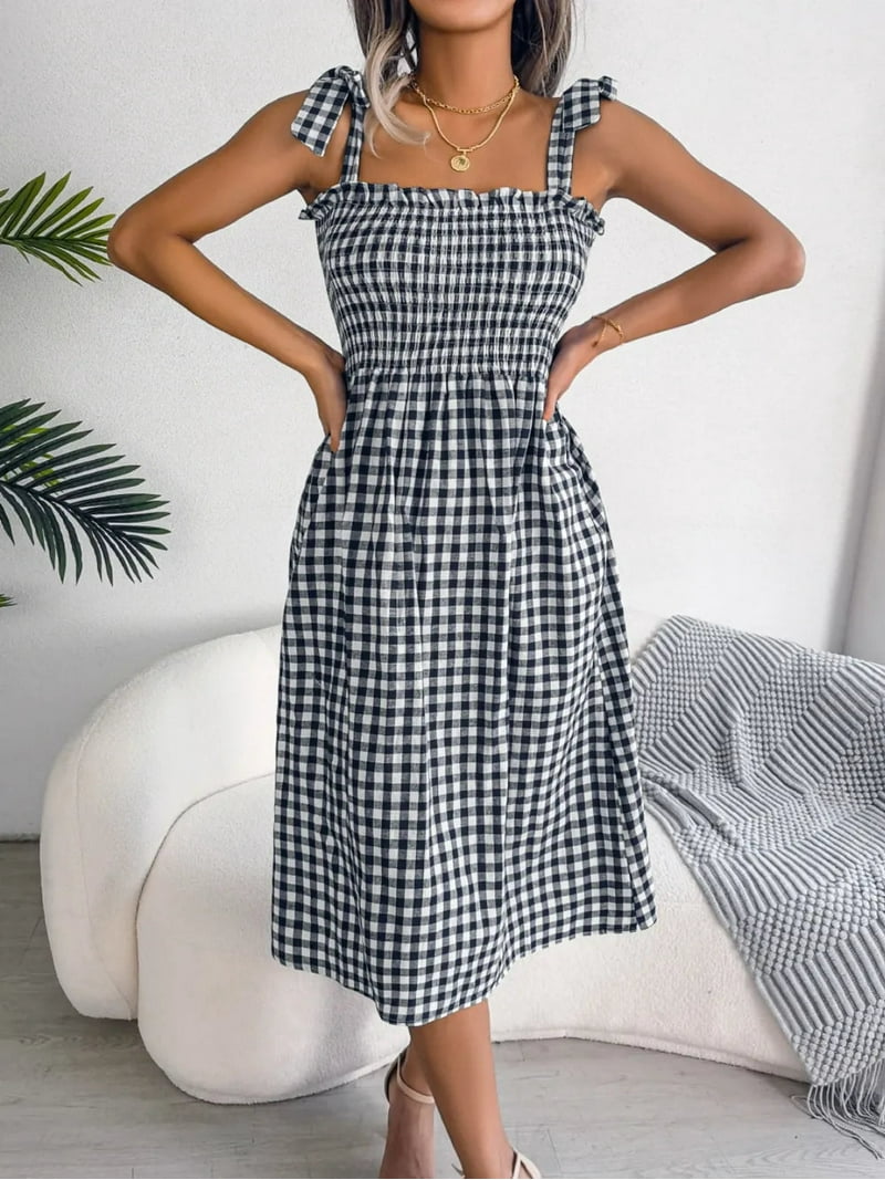 daytime midi dress Standard / S Ivory Smocked Waist Cotton Midi Dress for Women Cotton Destination Wedding Dress