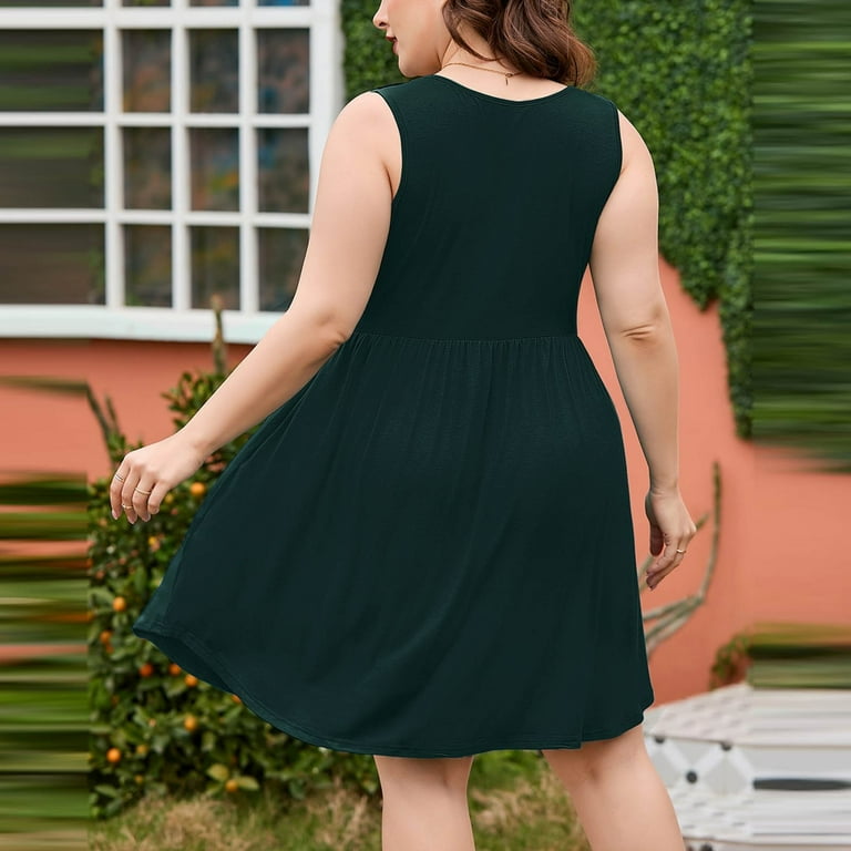 JSKUMAR Womens Plus Size Dress 2026 Summer Round Neck Sleeveless Casual Empire Waist Loose Fit Swing Tank Dress with Pockets Green,XXXL, Women's, Size JSKUMAR Womens Plus Size Dress 2026 Summer Round Neck Sleeveless Casual Empire Waist Loose Fit Swing Tank Dress with Pockets Green,XXXL, Women's, Size