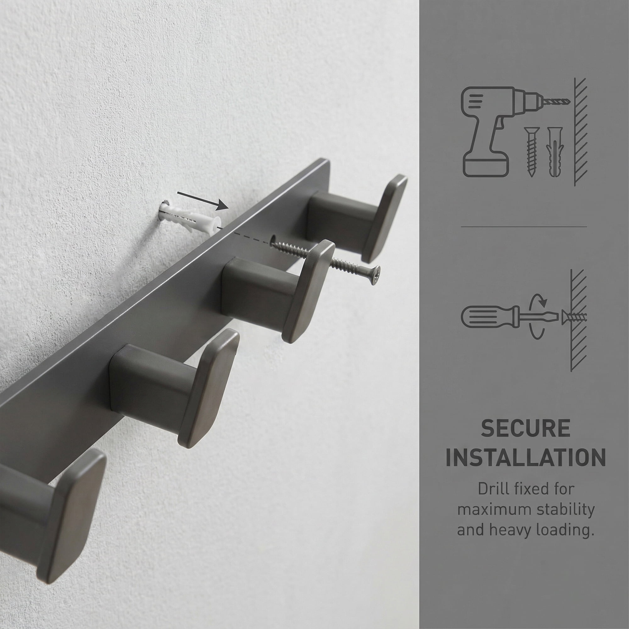 Unique Bargains Coat Rack Wall Mount Metal 5 Hooks Hat Rack for Entryway Gray