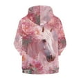 thumbnail image 2 of Uourmeti Pink Cherry Blossom Horse Comfy Hooded Sweatshirt with Pockets Long Sleeve Loose Casual Pullover for Youth Girls Size 14-16, 2 of 7