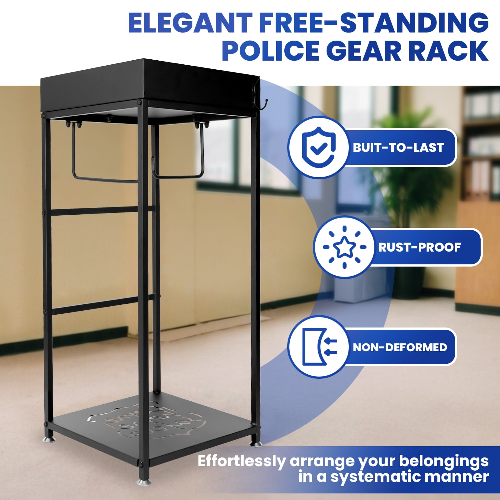 Police Gear Rack, Police Hanger with Hook, 120Lbs Hooks Free-Standing , Storage Equipment for Safety Police Offices, Cop Caddy Valet Stand for On-Duty Personnel, Black