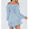 thumbnail image 4 of Jumpsuit Off Shoulder Long Sleeve Ruffle Flounce Hem Dot Print Casual Dress Romper For Women Blue S, 4 of 6