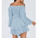 thumbnail image 4 of Mono con hombros descubiertos, manga larga, volantes, dobladillo con volantes, estampado de puntos, vestido informal, mameluco para mujer Azul XL, 4 of 6
