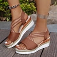 thumbnail image 2 of Dakaela Espadrille Wedge Sandals for Women Strappy Slingback Platform Slip on Shoes Comfortable Open Toe Summer Beach Walking Sandal Brown Size 7, 2 of 6