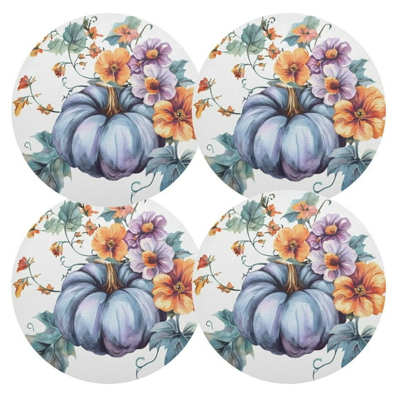 Ryvnso Pumpkin and Flower Round Plate Mats Dining Table Placemat Set of 4 for Holiday Decoration