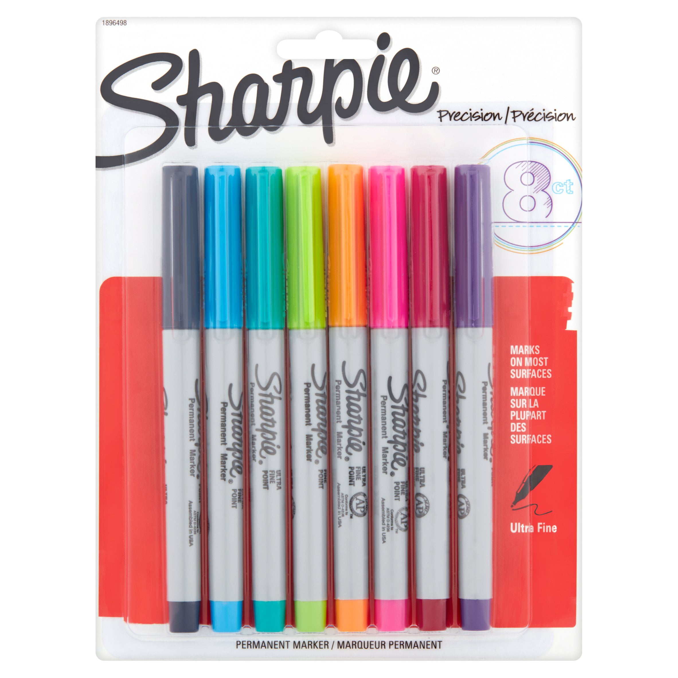 Sharpie Permanent Markers, Ultra Fine Tip, Assorted Colors, 8 Count