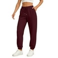 thumbnail image 2 of Fall Pants for Women 2025 Athletic Cuffed Joggers with Pockets Comfy Fashion Baggy Lightweight Lounge Pants Drawstring Sweatpants Wine M, 2 of 5