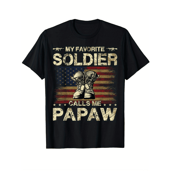 My Favorite Soldier Calls Me Papaw | Proud Army Papaw T-Shirt Soft and Comfortable Crew Neck Short-Sleeve Tees, The Best Family/Friends Gift, S-XXXL