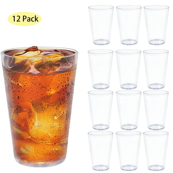 12pcs Clear Restaurant Drinking Glass Reusable Plastic Tumbers Clear Water Glasses Party Tumblers for Adults and Kids, 11oz