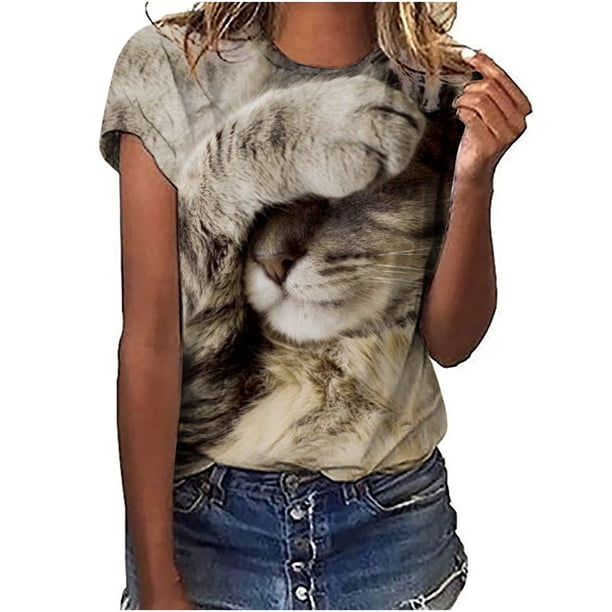 Camisetas de cuello redondo para mujer Camisetas con estampado de animales Camisetas de manga corta Blusa Tops Fridja gope2089