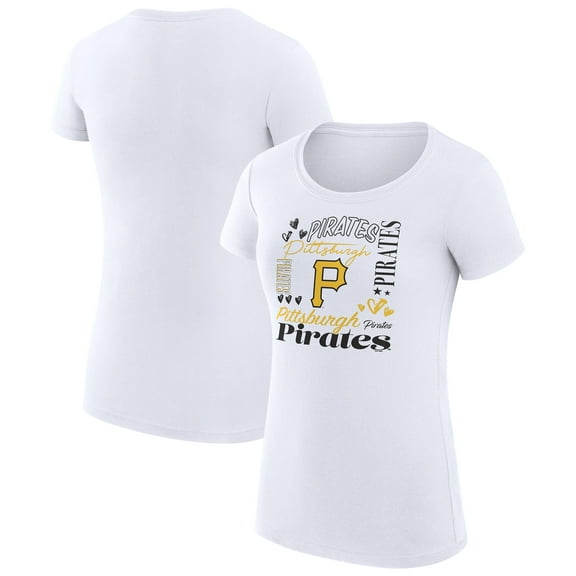 Women's G-III 4Her by Carl Banks White Pittsburgh Pirates Super-Slim Fit Lightweight Collage Team Graphic Crew Neck