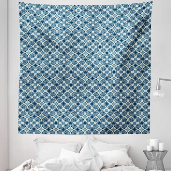 Blue and Beige Tapestry, Paisley Floral Oriental Patterns Vintage Style of Repetitive Design, Fabric Wall Hanging Decor for Bedroom Living Room Dorm, 5 Sizes, Grey and Pearl, by Ambesonne