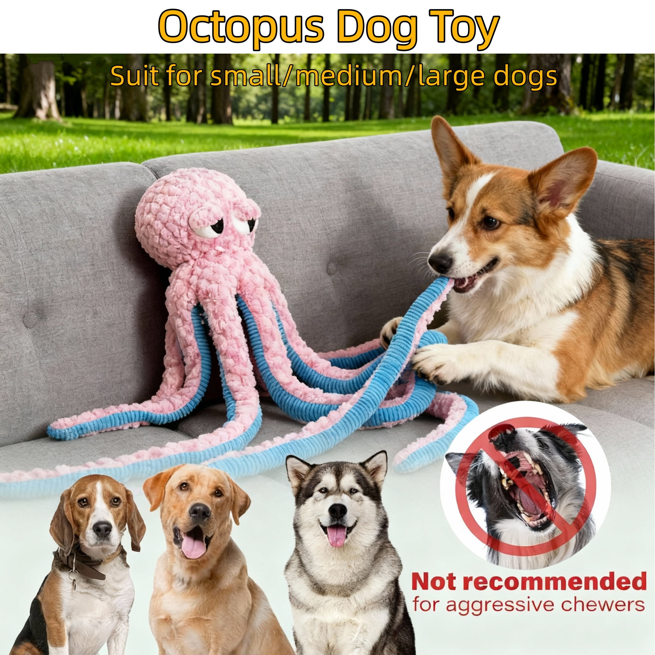 Squeaky Dog Toys Octopus -Plush Stuffed Dog Chew Interactive Toys 39.4 inch