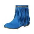 thumbnail image 2 of Up to 35%! Women's Slip On Ankle Boots Women's Fashionable Casual Versatile Cool Winter Tassel Sleeve Boots Short Boots Thick Heel Ankle Boots Blue 41, 2 of 9