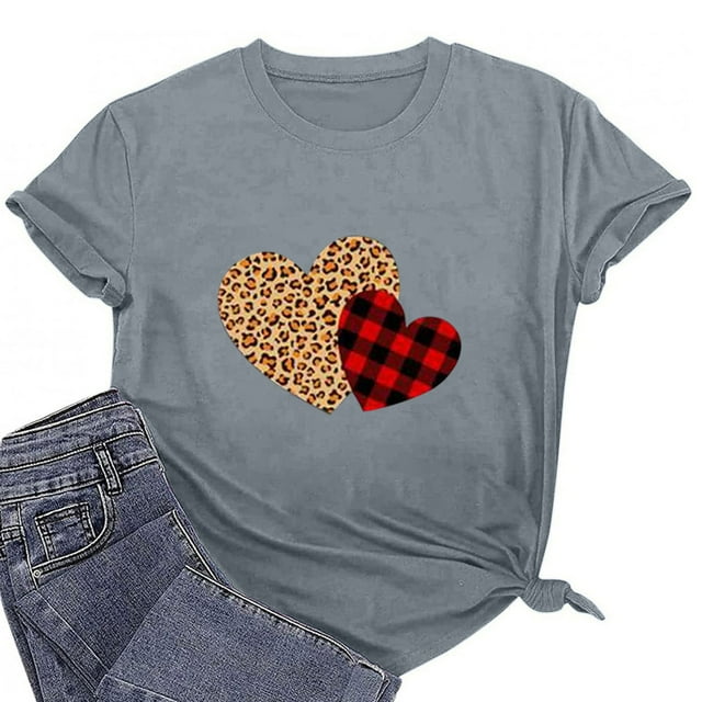 Qiopertar T-Shirt Imprimé Décontracté à Manches Courtes Col Rond pour Femmes Saint-Valentin Liquidation Livraison Gratuite Offres de la Semaine Liquidation