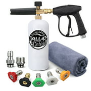 Pressure Washer Gun Snow Foam Lance Cannon Foam Blaster, with 5 Pcs Pressure Washer Nozzle Tip, 3000 PSI Jet Wash Gun, M22-14 mm and 3/8" Quick Inlet Connector