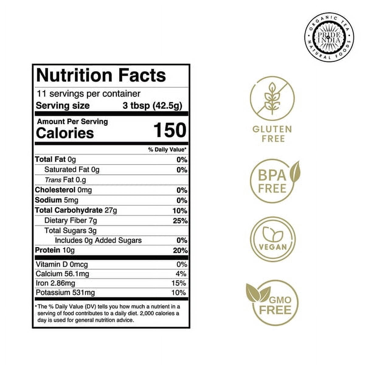 Pride of India - Pack of 6 - Mung Bean Flour, Great for Baking and Cooking, 1 lb Jars, Gluten-Free