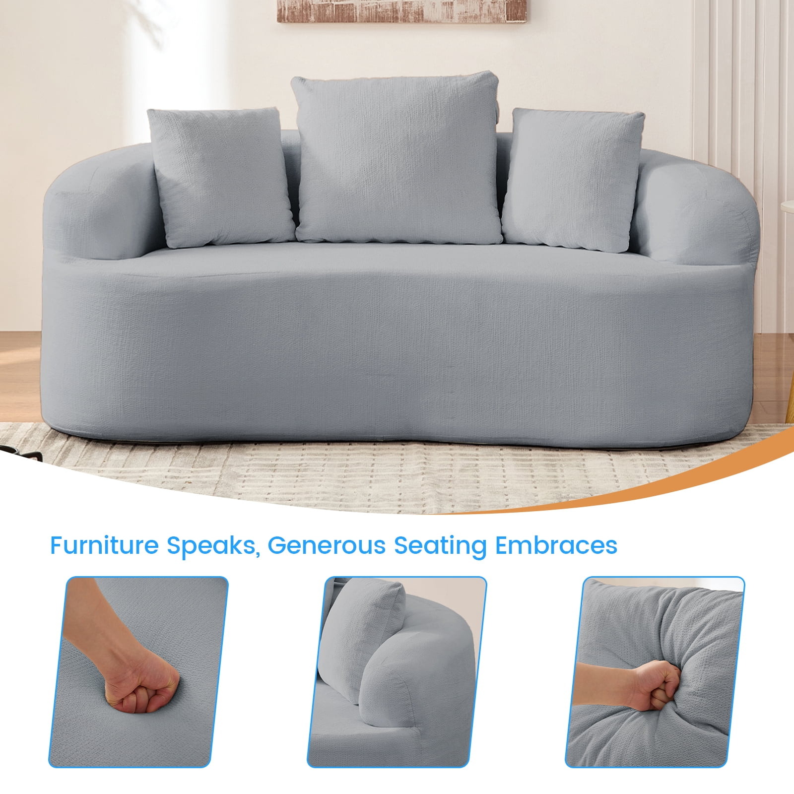 ZAFLY 67” Cloud Comfy Sofa, Deep Seat Loveseat for Living Room, Chenille 2 Seater Cloud Couch, No Assembly Required - Light Gray