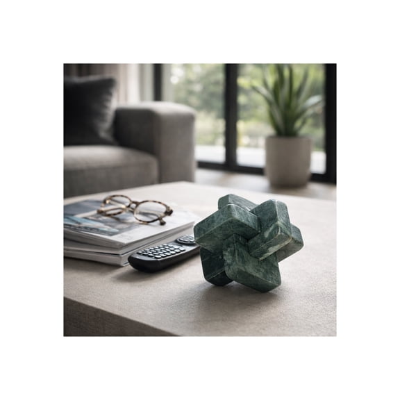 Marble Knot Sculpture for Living Room Decor - Home Tabletop Accent for Bathroom, Office, Shelf, Entryway, and Console Display - Intertwined Stone Ornament for Coffee Table - 6", Green