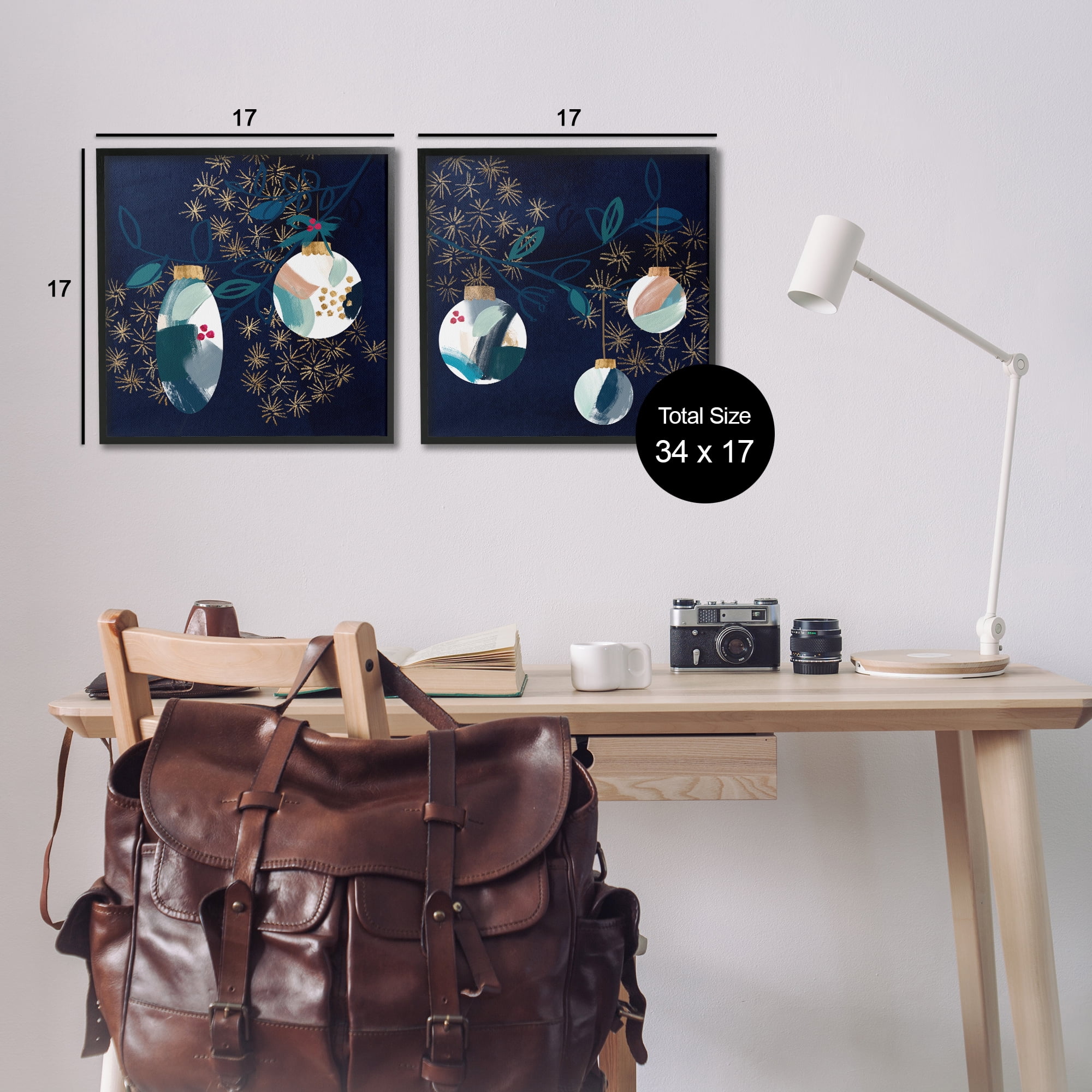 Stupell Industries Abstract Ornaments on Tree Holiday Painting Black Framed Art Prints Wall Art, 17 x 17, Set of 2