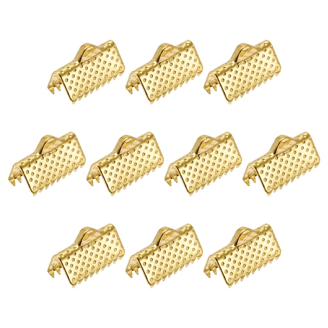 Unique Bargains 300Pack Ribbon Crimp Clamp Ends 10mm Cord End Clasp for DIY Craft Gold Tone