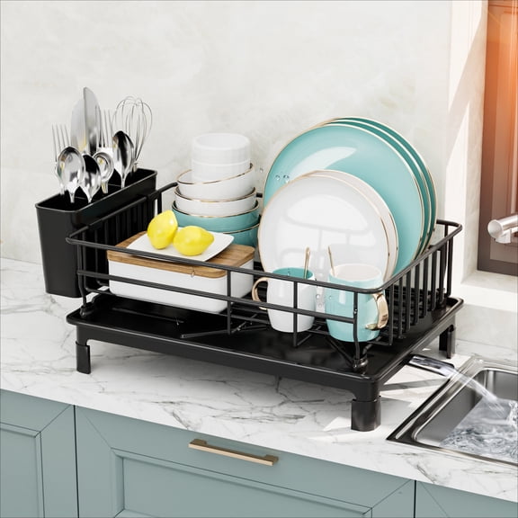 Multifunctional Kitchen Dish Drainer Rack, Countertop Cabinet Organizer with Drying Tray for Bowls, Plates and Utensils