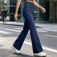 thumbnail image 4 of Flare Jeans for Women Solid Color Stretch Denim Flared Pants Elastic Waistband Multi Pocket Styling Casual High Rise Slimming Straight Denim Pants, 4 of 9