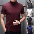 thumbnail image 2 of Fule Men Mock Neck Basic Plain Blouse T-shirt Pullover Short Sleeve Top Bottoming Top, 2 of 9