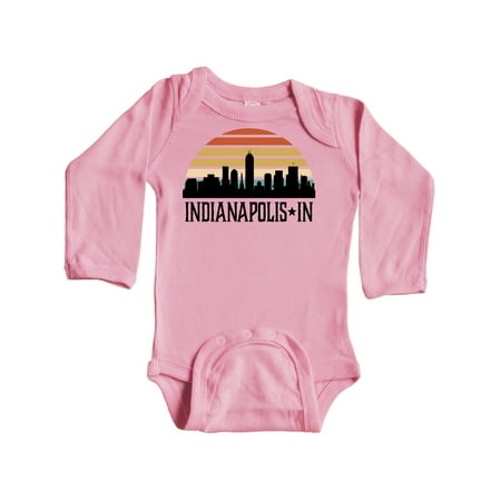 

Inktastic Indianapolis Indiana Skyline Retro Gift Baby Boy or Baby Girl Long Sleeve Bodysuit