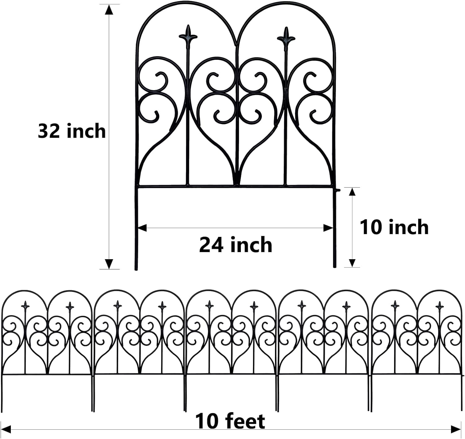 Decorative Garden Fence 32 in High x 10 ft Long Outdoor Rustproof Metal Pet Barrier for Yard  Flower Bed