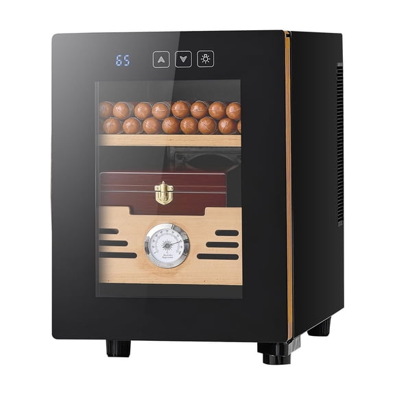 KFFKFF Electric Humidor Cabinet, 16L Capacity, Holds up to 100 Cigars, Features Cooling Temperature Control, Spanish Cedar Shelves and Drawers, Mechanical Hygrometer, Two-Tier Design