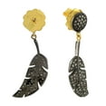 thumbnail image 2 of Diamond 14kt Gold Sterling Silver Feather Style Dangle Earrings Jewelry, 2 of 3