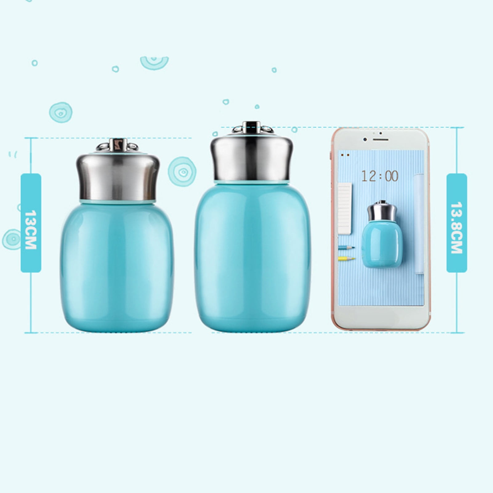 Mini Thermos Cute Water Bottle - 7 oz Tiny Insulated Vacuum 18/10 Stainless  Steel Small Flask - Leak Proof & Spill Proof & Keeps Cold and Hot for