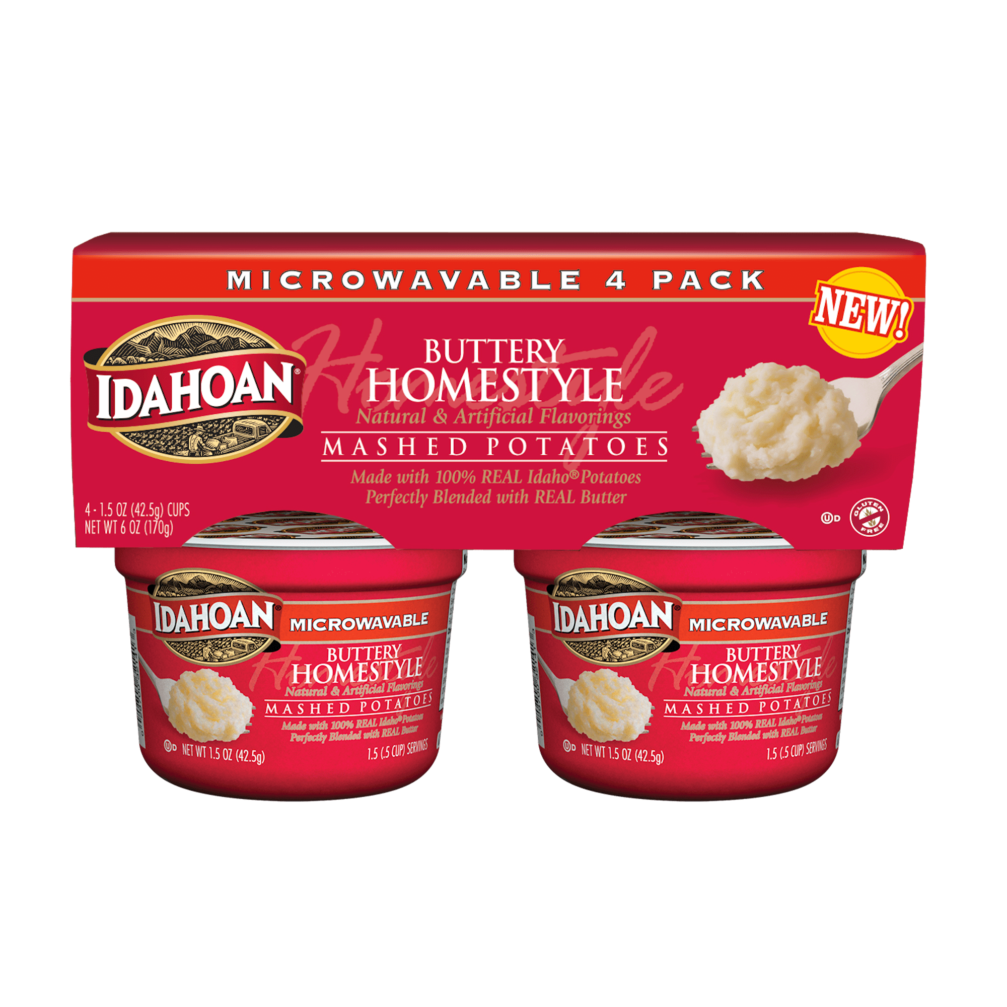 Idahoan Buttery Homestyle Mashed Potatoes Cup, 1.5 oz (Pack of 4