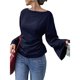 thumbnail image 1 of Camisas de Larga para Mujer, Tops Cortos de Otoño, Cuello , Mangas Acampanadas, Acanalados, con Cordones, Ropa Y2K Azul Oscuro XXL, 1 of 8