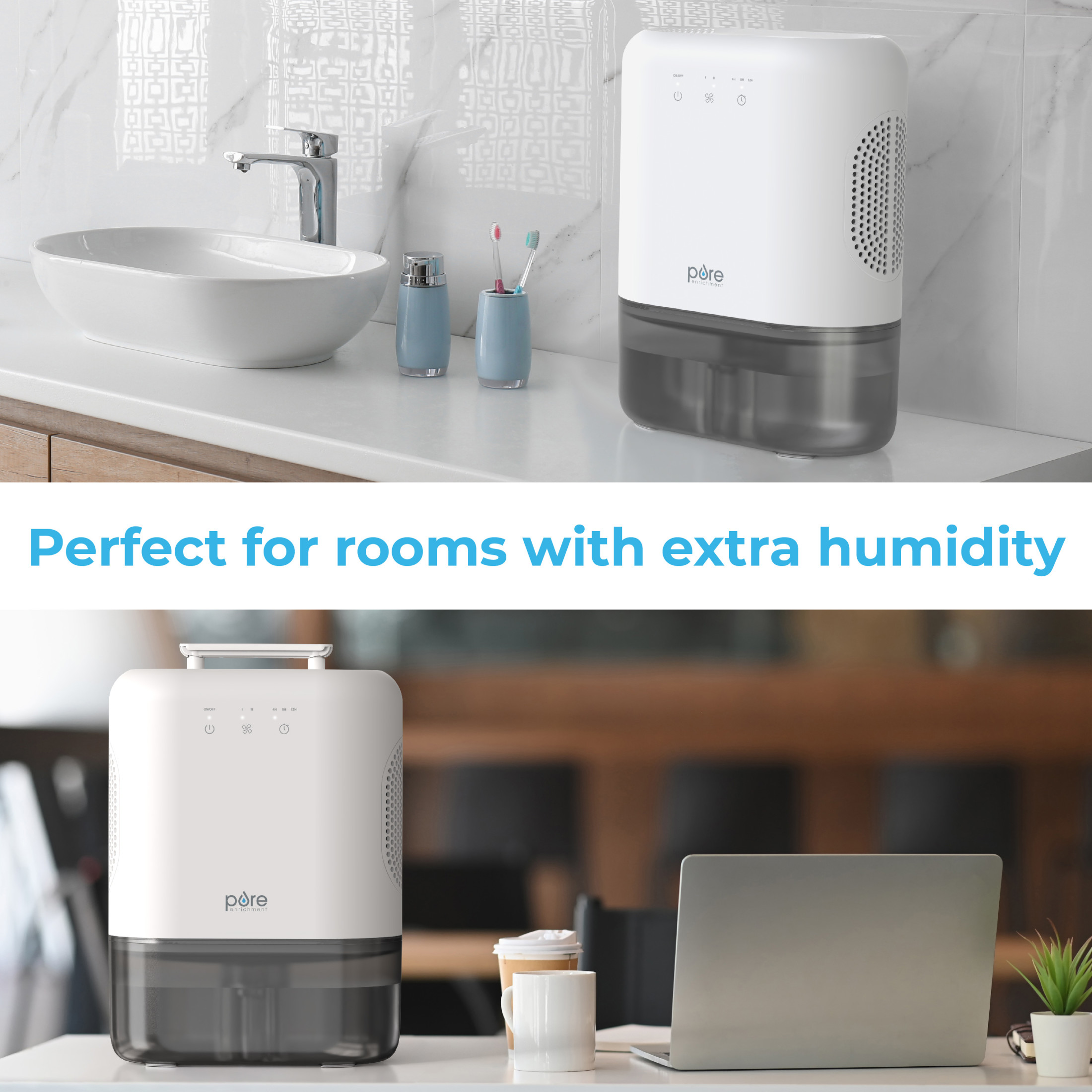 Pure Enrichment PureDry Elite Dehumidifier – Extra-Large 2L Water Tank with Auto Shut-Off, Removes 20 oz. (600 mL) per day of Moisture from Closets, Bathrooms, RVs, Basements, Bedrooms, and Offices