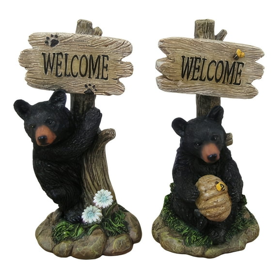 FC Design 5.5"H 2-PC Set Bear with Tree WELCOME Sign Figurine Statue Sculpture Ornament Decoration Home/Room Decor and Unique Gift Ideas for Housewarming, Holidays and Birthdays