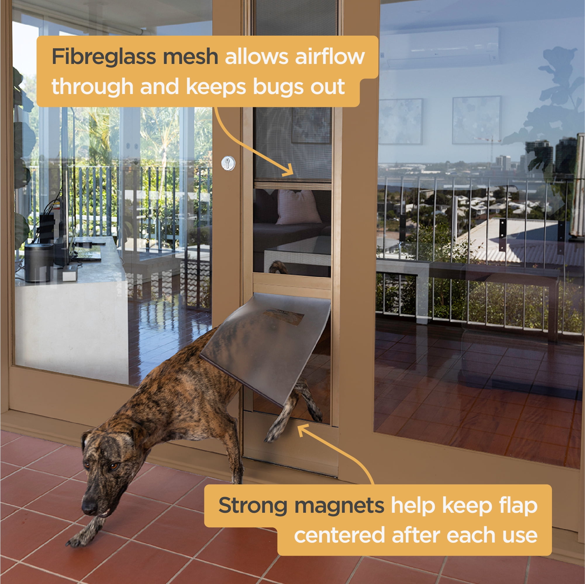 Hakuna Pets Large Bronze Mesh Patio Pet Door, Suitable for Screen Sliding Doors, for Dogs & Cats up to 100 lbs