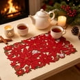 thumbnail image 6 of Naittoop Christmas Poinsettia Placemats, 11*17 Inch Embroidered Table Mats,Red Rectangle Cut-out Flower Fabric Mats for Xmas Dinner Table Doilies Festive Party Home Decoration, 6 of 7