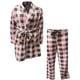 thumbnail image 1 of Conjunto de bata y pantalón de estar por casa de felpa con estampado de cuadros escoceses de búfalo en rosa suave y gris para mujer de The Lakeside Collection, 1 of 2