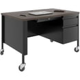 thumbnail image 3 of Lorell Fortress Series Walnut Top Teacher's Desk 48" x 30" x 29.5" - Box Drawer(s), File Drawer(s) - Single Pedestal on Right Side - T-mold Edge - Material: Steel Frame - Finish: Black Frame, Walnut L, 3 of 6