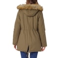 thumbnail image 3 of Chaqueta parka de invierno para mujer INSPIRE CHIC, abrigo acolchado largo, cálido, a prueba de viento, con capucha de piel sintética, talla XL, color caqui, 3 of 6