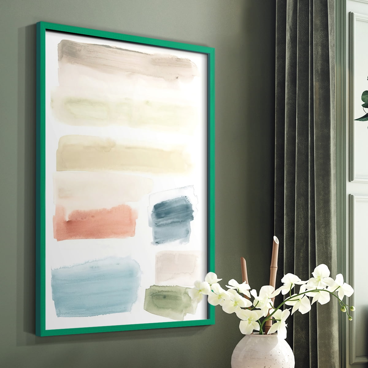 Watercolor Swatches II Framed Print in Green Solid Wood 11 x 14 Framed Print