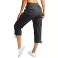 thumbnail image 3 of WIZUTIZ Palazzo Pants for Women Casual Capris Ultra Thin Relaxed Straight Leg Capris Trousers Spandex Elastic Mid Rise Cargo Pants Cropped Pants Solid Drawstring Jogger Pants Multi Pockets Pants Black, 3 of 6