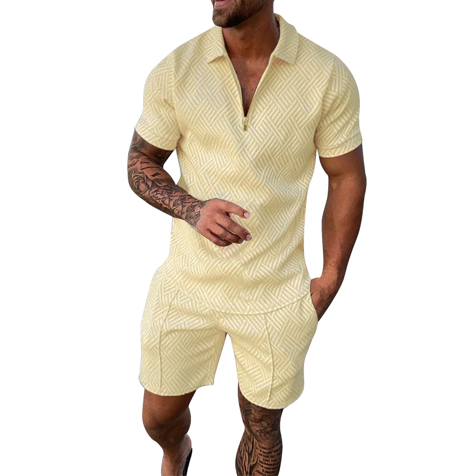 Vedolay Mens Short Outfit Mens 2 Piece Outfits Casual Tracksuit Shorts  Summer Oversize Short Sleeve Sport Set,Yellow XXL 