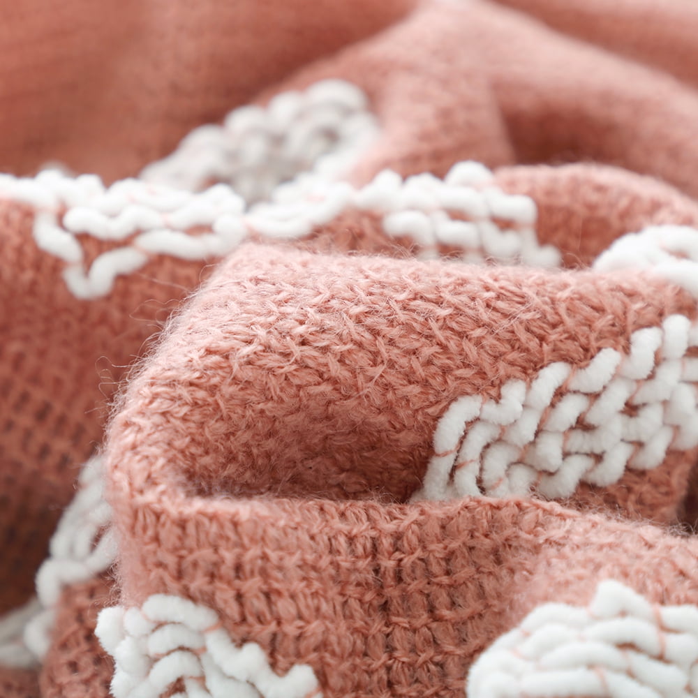 Bourina Fluffy Chenille Knitted Fringe Throw Blanket, Lightweight Soft Cozy Bed Sofa Chair Blanket, Coral Pink, 50" x 60"