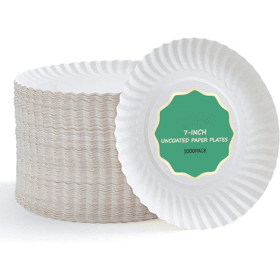 7 Inch Paper Plates, White Paper Plates Uncoated, Everyday Disposable Dessert Plate 7" Small Plate Bulk 1000 Count