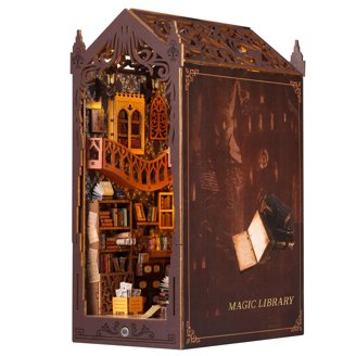 DIY Book Nook Kit - Public Library 3D Wooden Puzzle With LED Lights, Miniature Dollhouse Bookend For Adults
