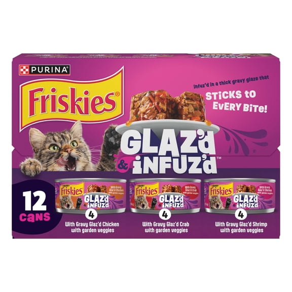 Friskies Glaz’d and Infuz’d Chicken, Crab & Shrimp Flavor Chunks in Gravy Wet Cat Food Variety Pack, 5.5 oz. Can (12 Pack)